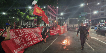 Brazil (AIL): Protesters hold antiimperialist demonstration in front of the Yankee Consulate